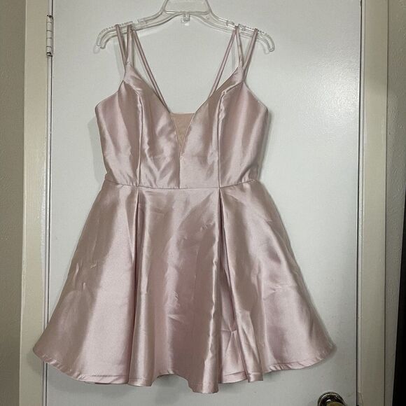 Alyce Paris 3764 V Neckline Mikado Fit and Flare Baby doll Pink Cocktail Dress - Picture 9 of 9
